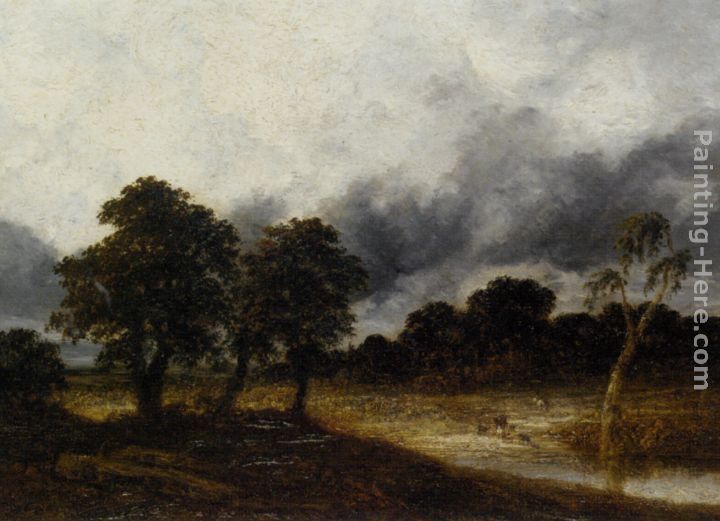 Georges Michel A Shepherd and his Herd Crossing the River before the Storm